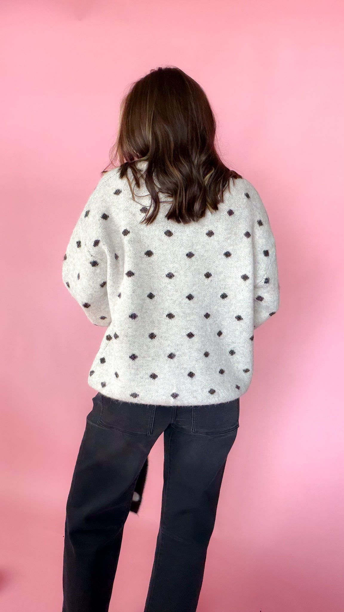 Don't Be So Shy Women's Oatmeal Polka Dot Sweater & Scarf Set