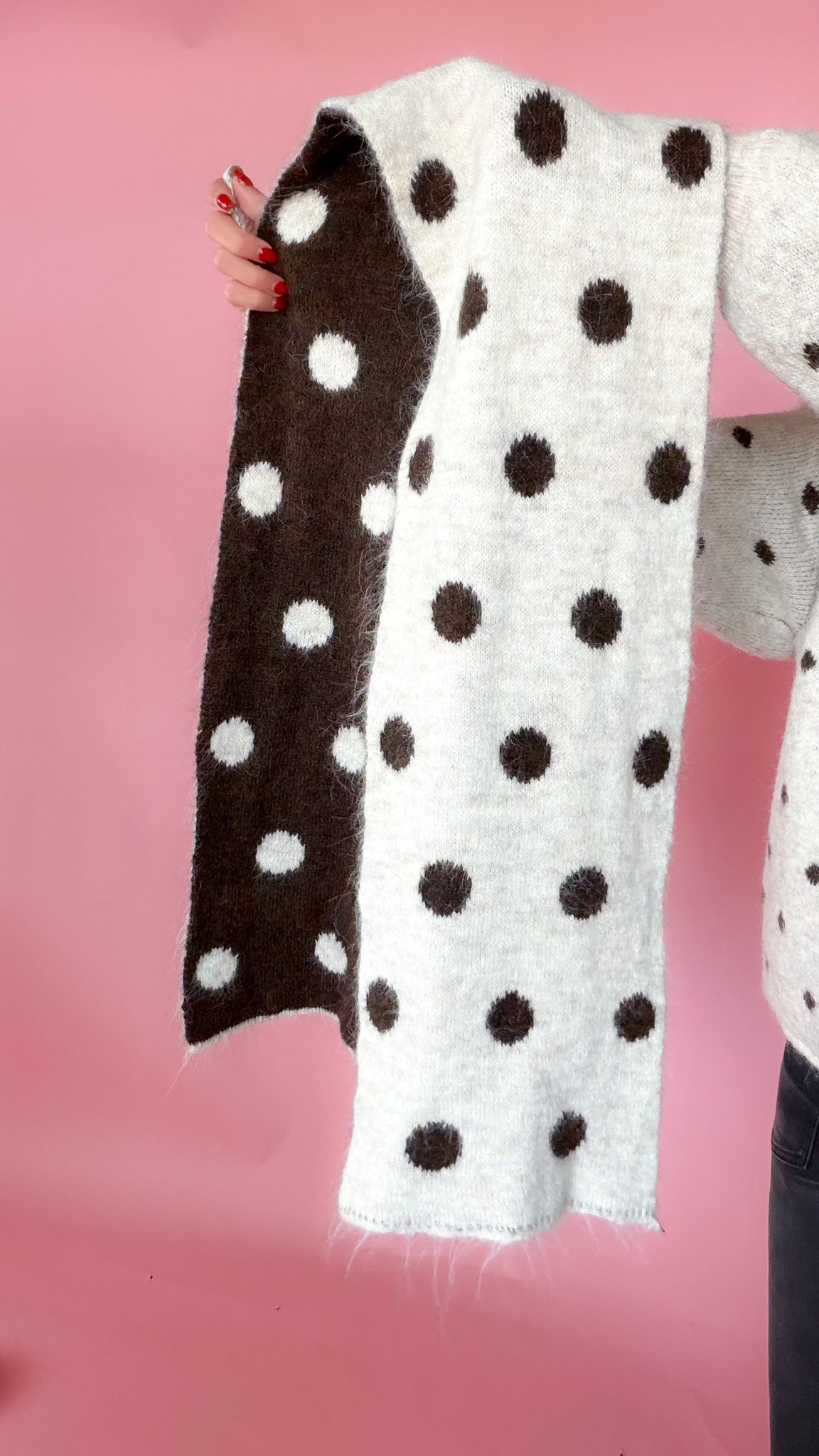 Don't Be So Shy Women's Oatmeal Polka Dot Sweater & Scarf Set