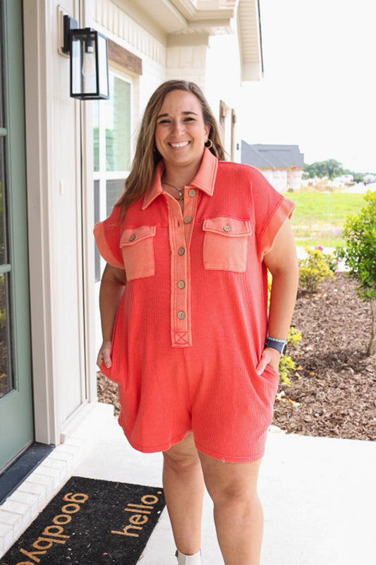 Bombshell Babe Washed Red Romper