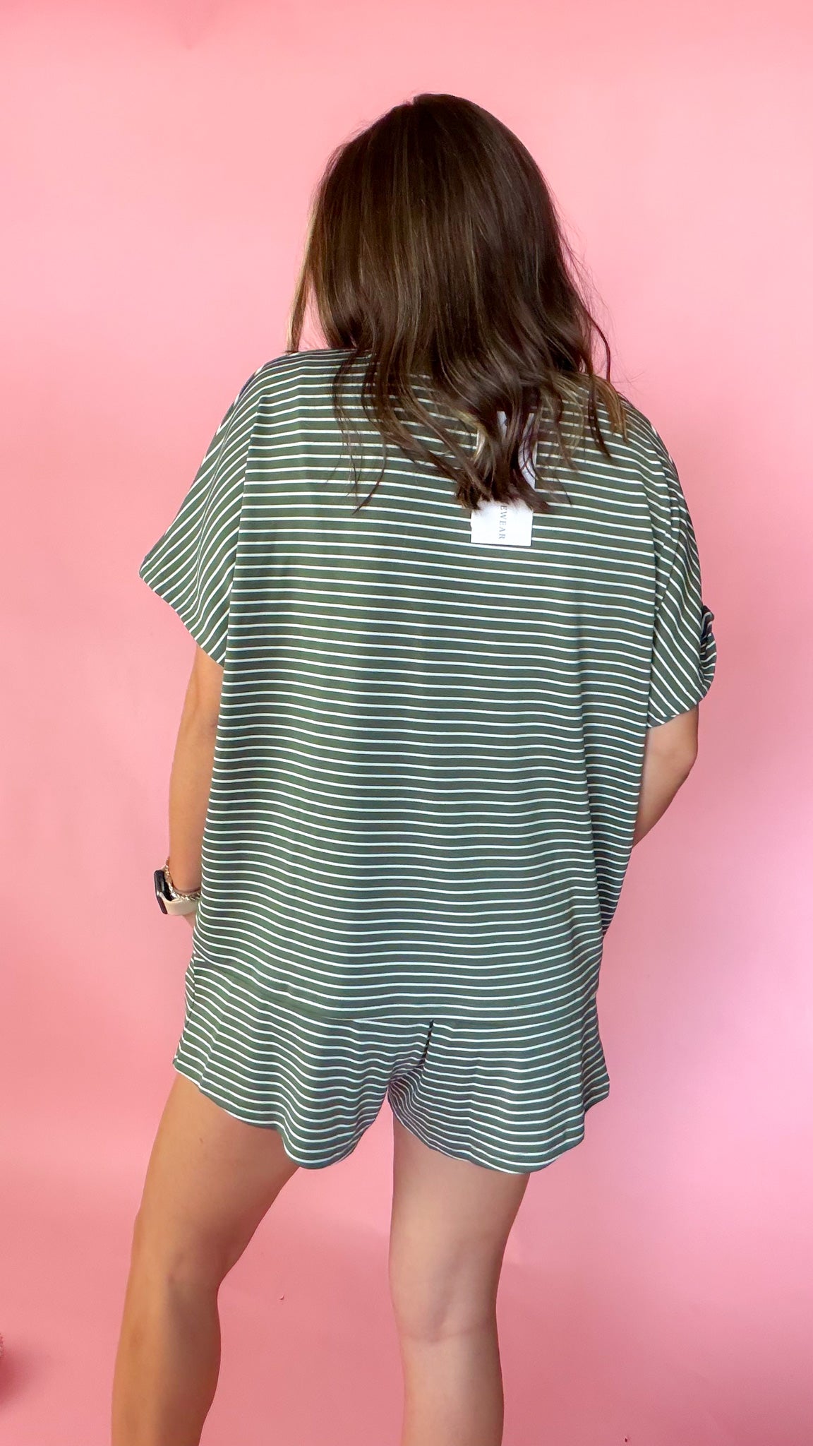 Fun In The Detail Women's Olive Brown Stripe Short Set