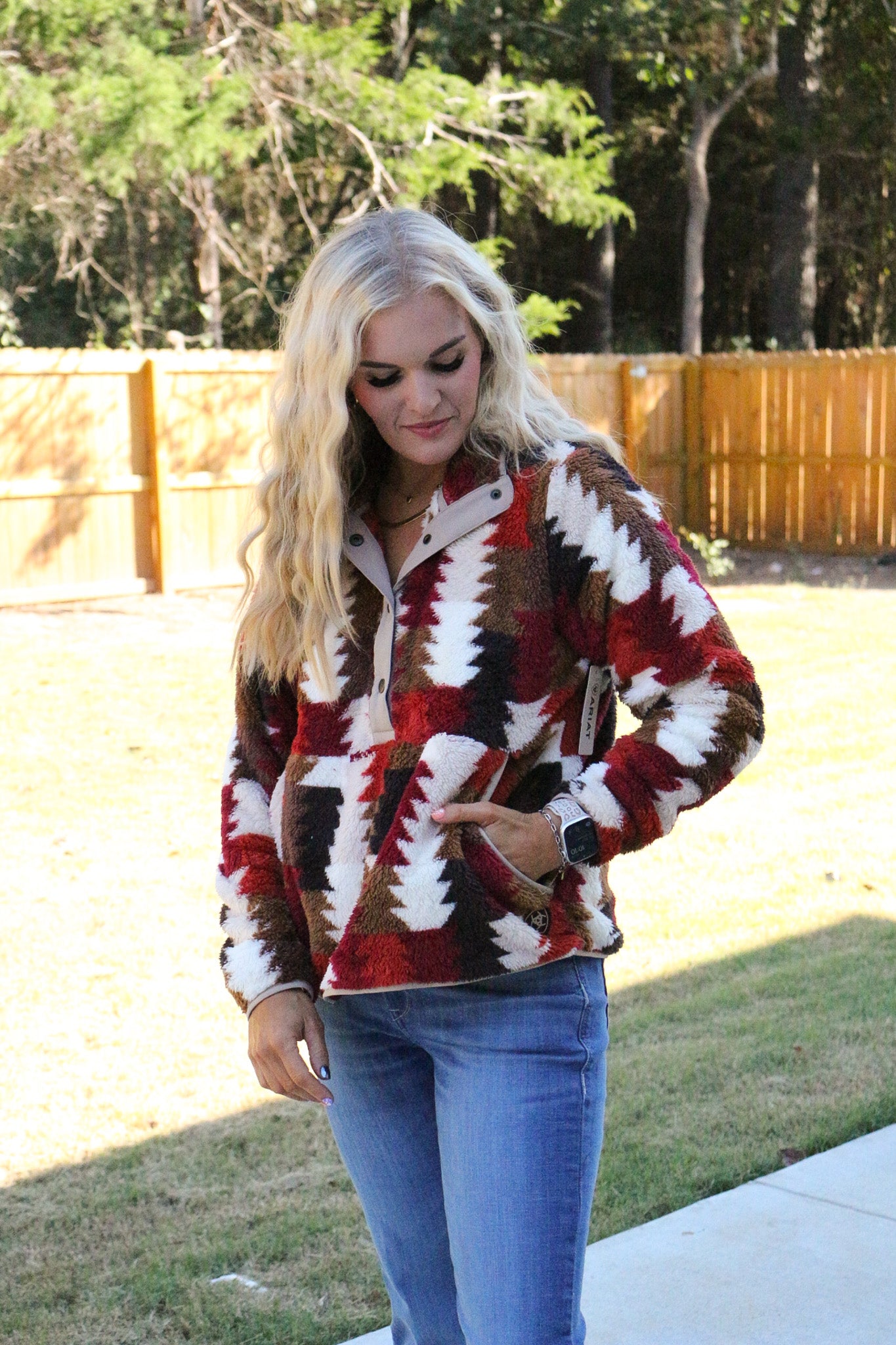 Wrangler Ombre Triangles Berber Snap Front Sherpa Pullover