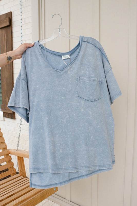 Take A Personal Day Acid Wash Pocket Tee -6 Colors