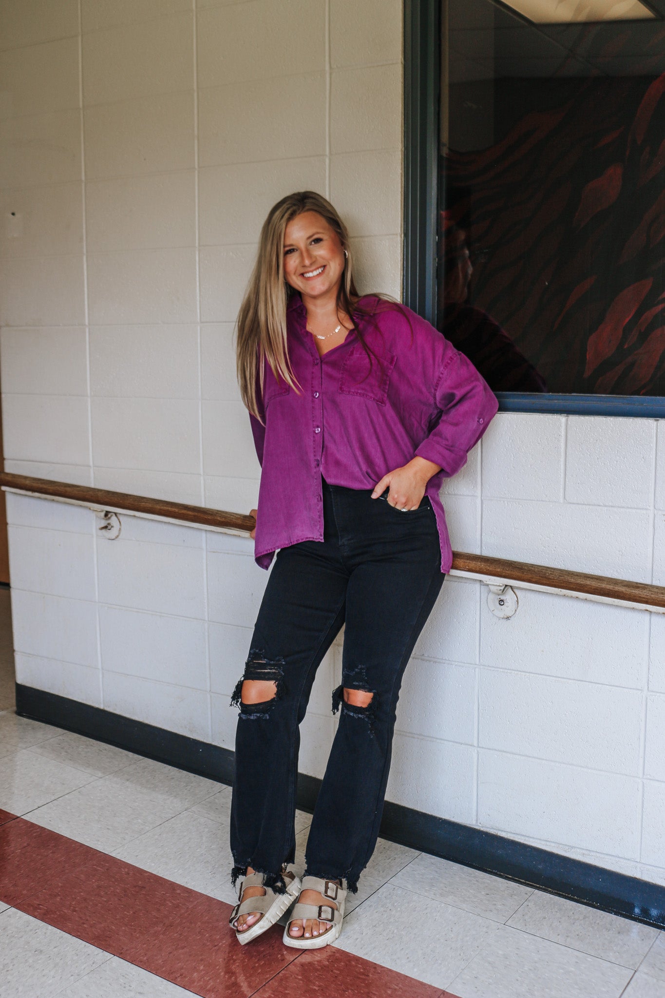 Class It Up Dark Plum Button Down
