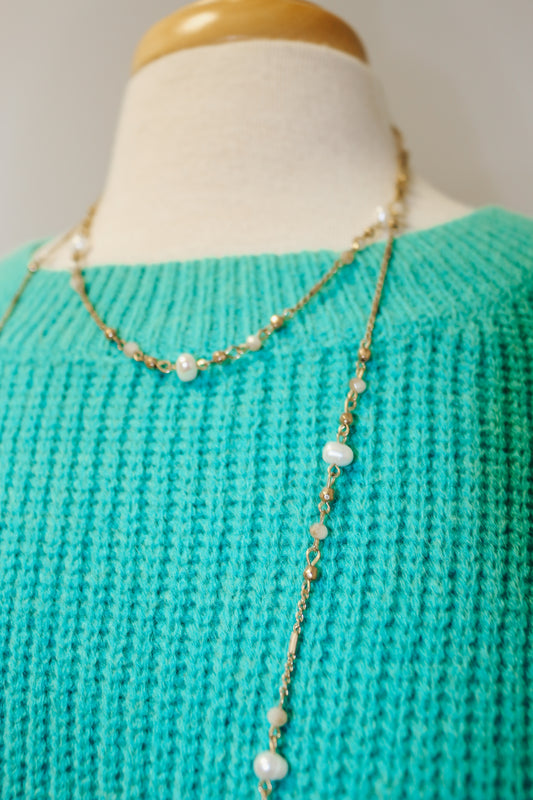 Gold Beaded Pearl Necklace With Earrings