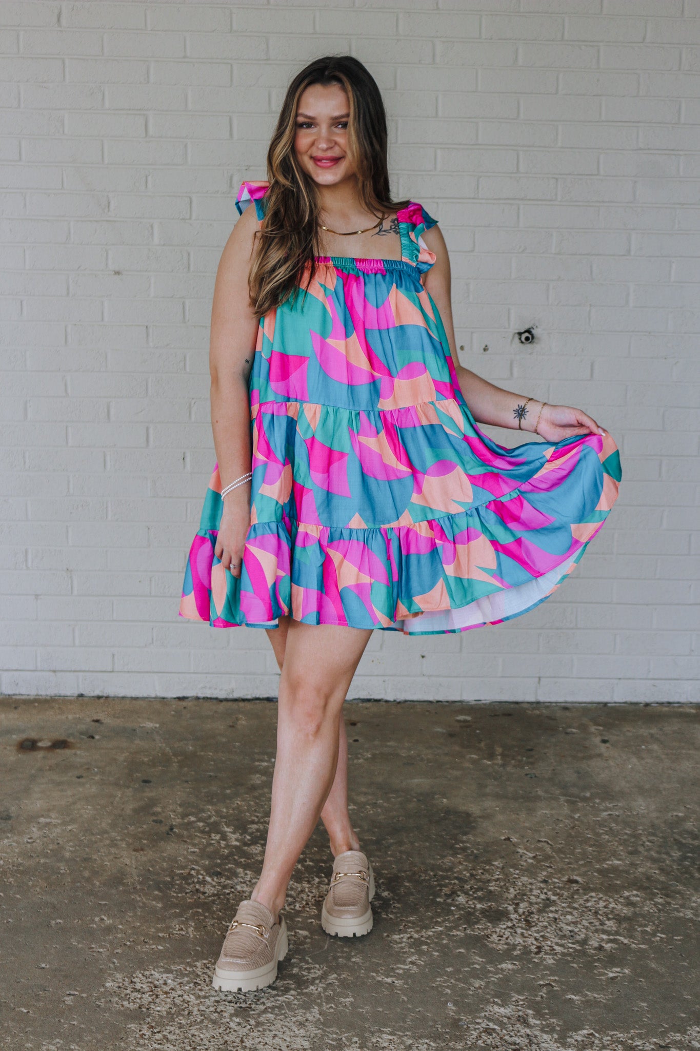 Bold And Beautiful Floral Pink Teal Dress