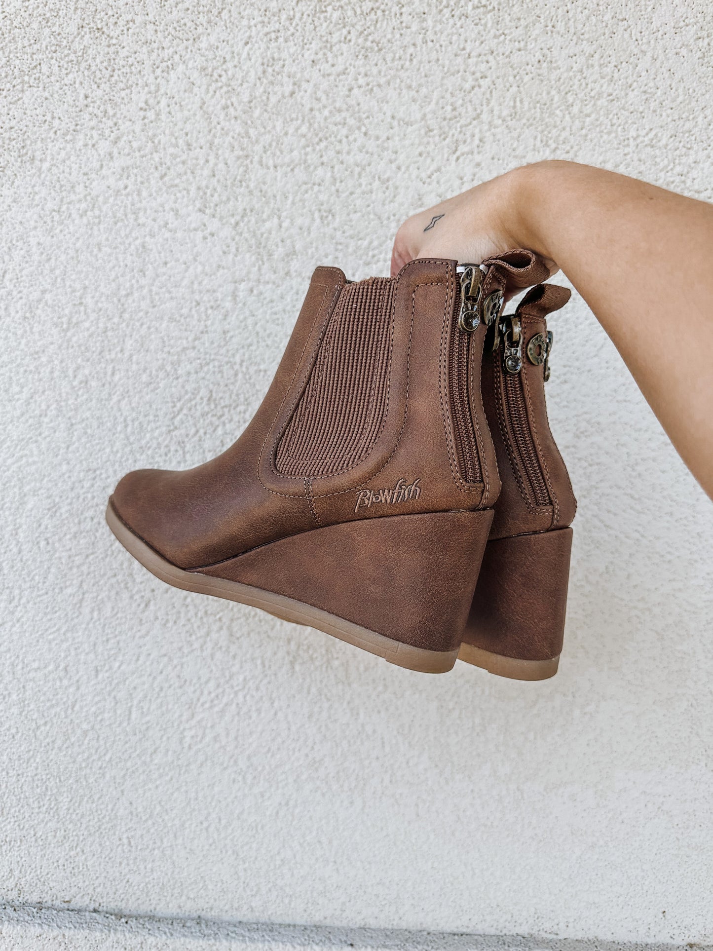 Rust Brown Blowfish Wedge Bootie
