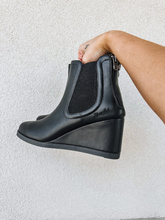 Black Blowfish Wedge Booties