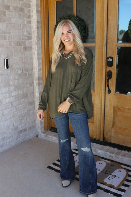 More Than Usual Olive Solid Top