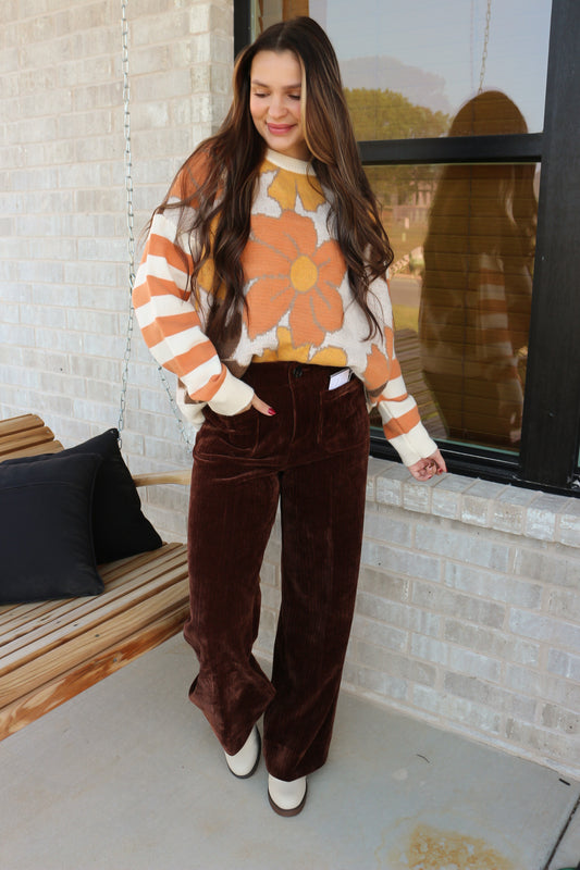 Audrey Cappuccino Wide Leg Corduroy Pants By Dear John