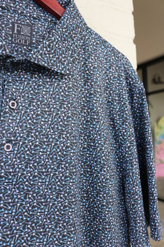 Men's Navy Printed Golf Polo