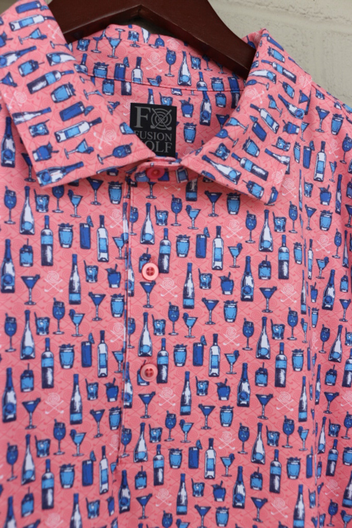 Men's Pink Happy Golfer Print Polo