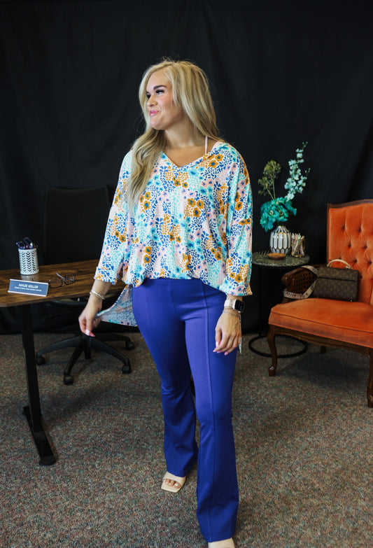 Ready When You Are Blue Floral Top
