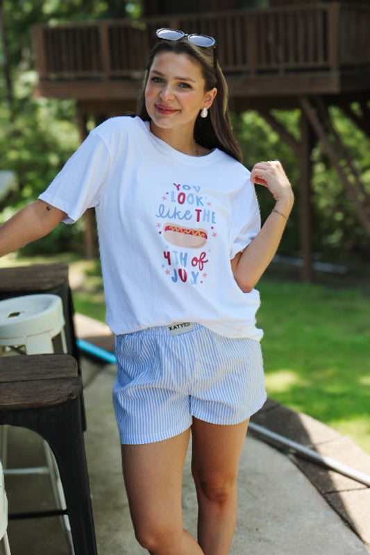 The 4th of July Hotdog White Graphic Tee