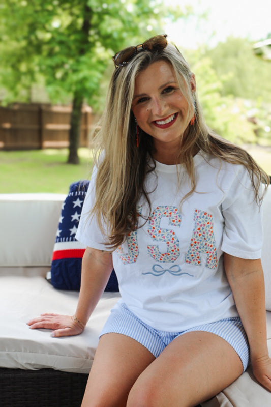 Floral Freedom White USA Graphic Tee