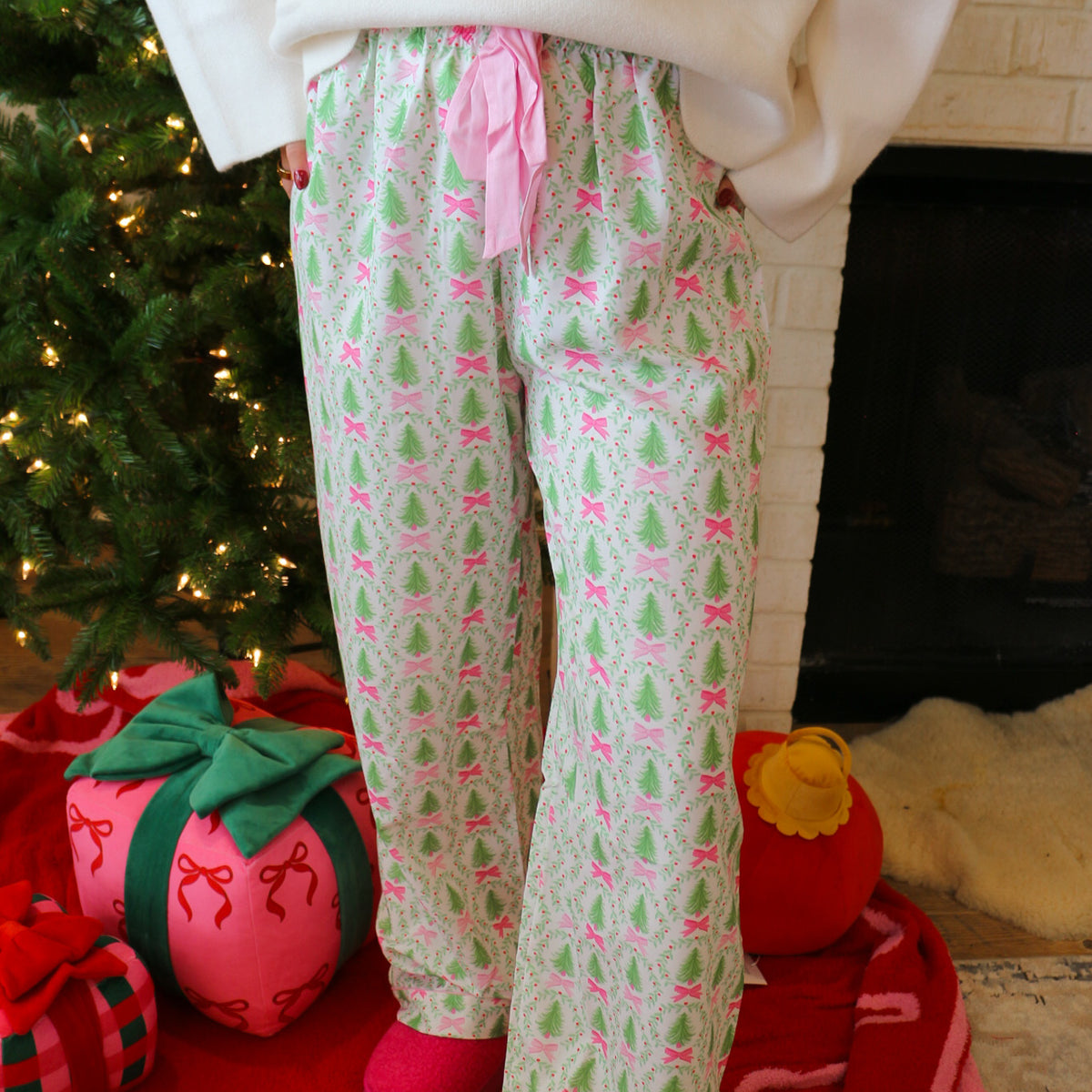Christmas PJ pants, shown in one of two available colors