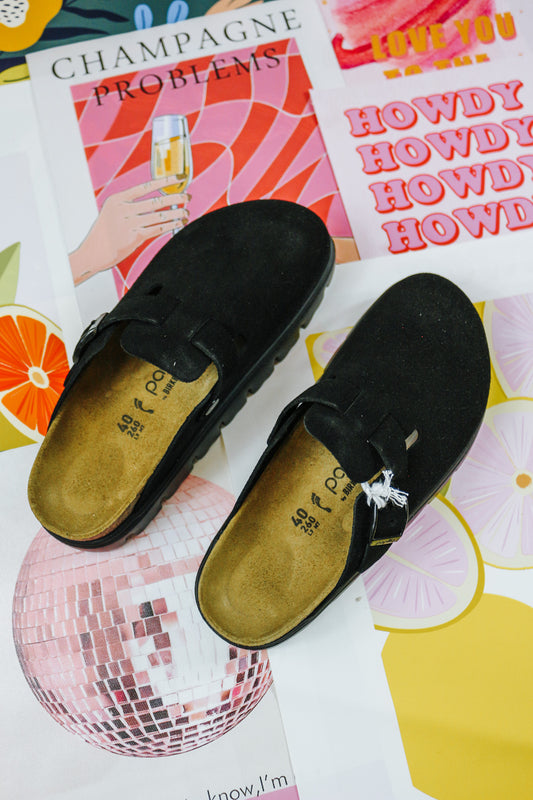 Boston Chunky Black Suede Sandal Birkenstock