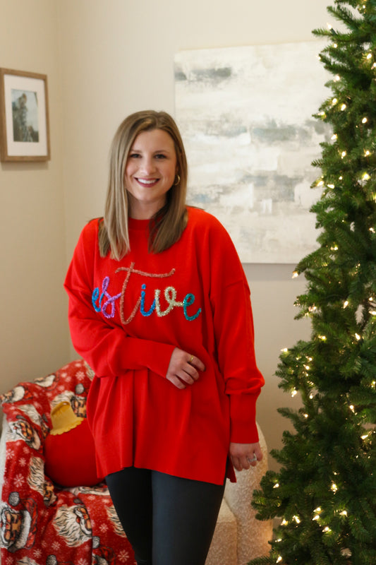 Red Festive Holiday Sparkle Sweater By Mud Pie