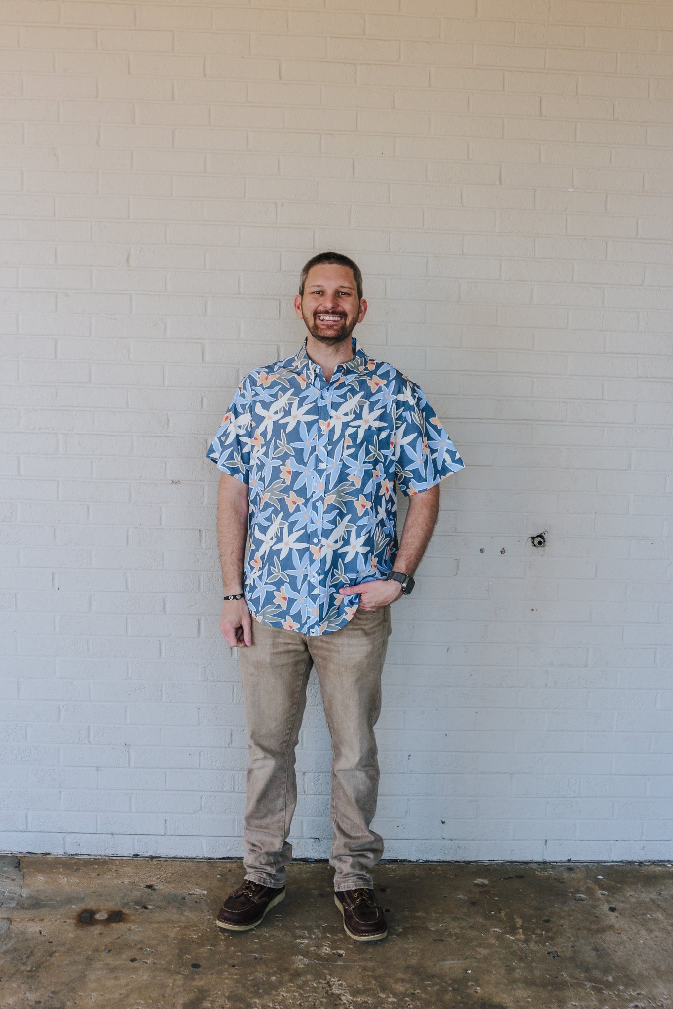 Men's Simply Southern Blue Tropical Button Up