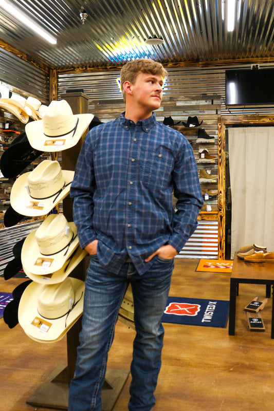 Blue Wrinkle Resist Long Sleeve Button Up