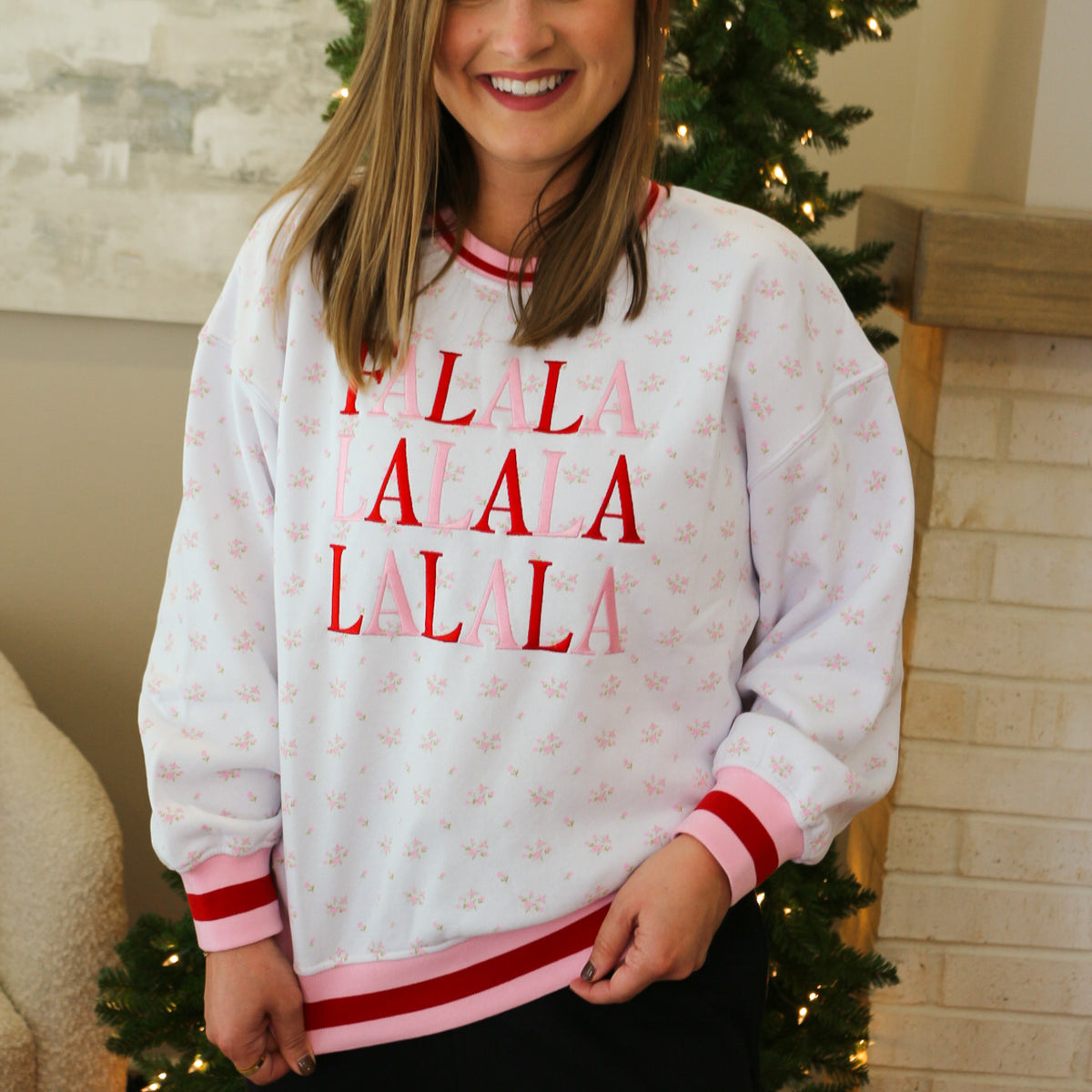 Holiday Dainty Floral Varsity Crewneck Sweatshirt