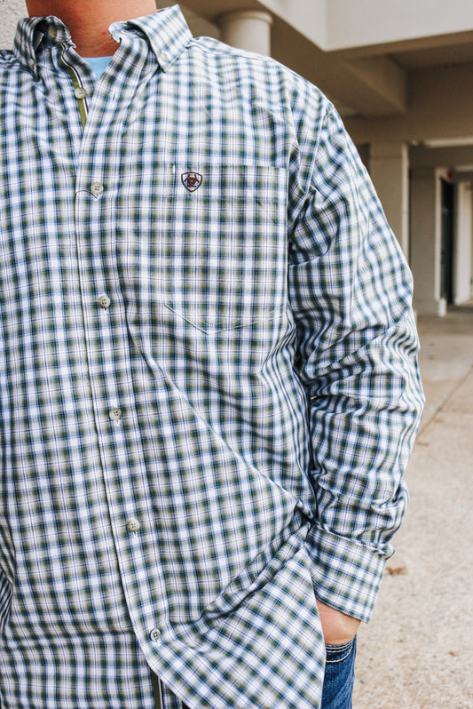 White & Green Pro Series Blake Classic Fit Long Sleeve Button Up
