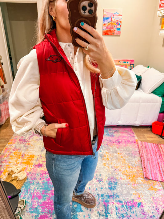 Razorback Red Puffer Vest