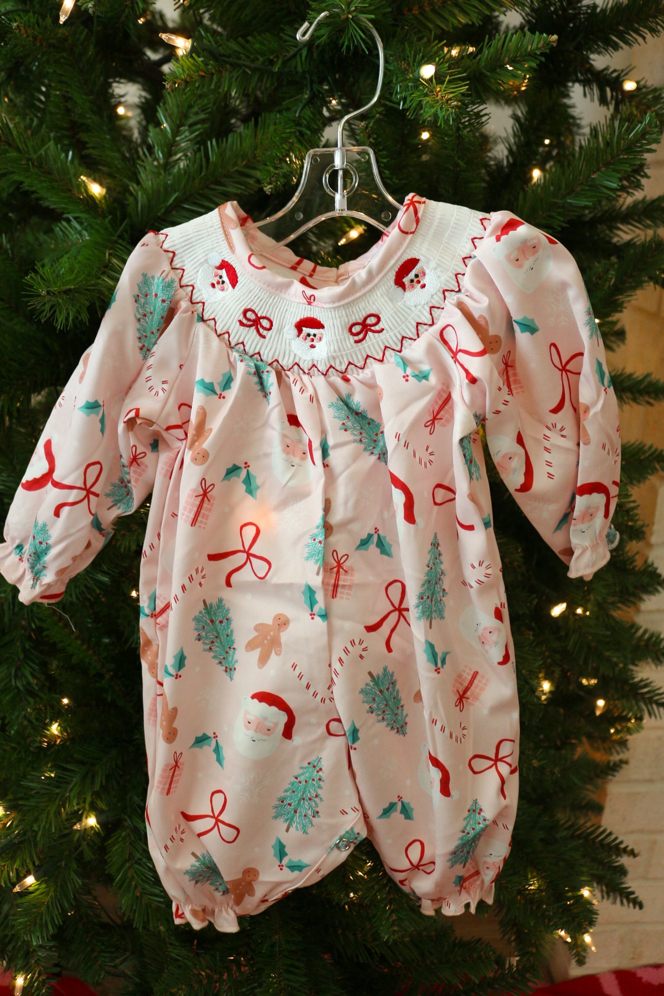 Baby Smocked Pink Christmas Romper