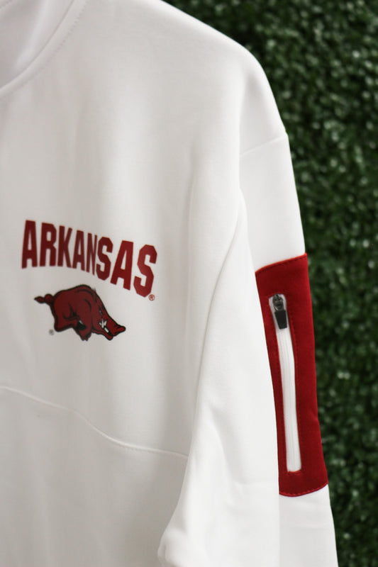 Men's White Fleece Arkansas Razorback Pullover