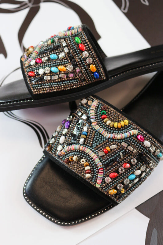 Essre Black Beaded Sandals