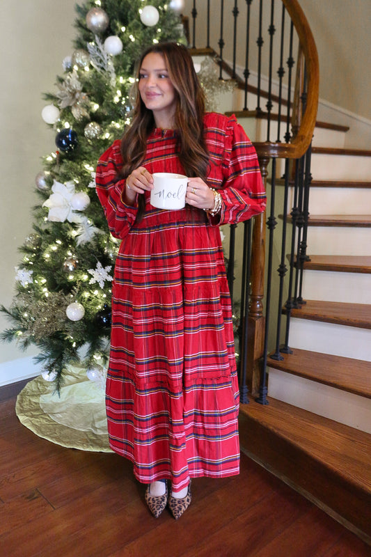Holiday Muse Red Walton Plaid Midi Dress
