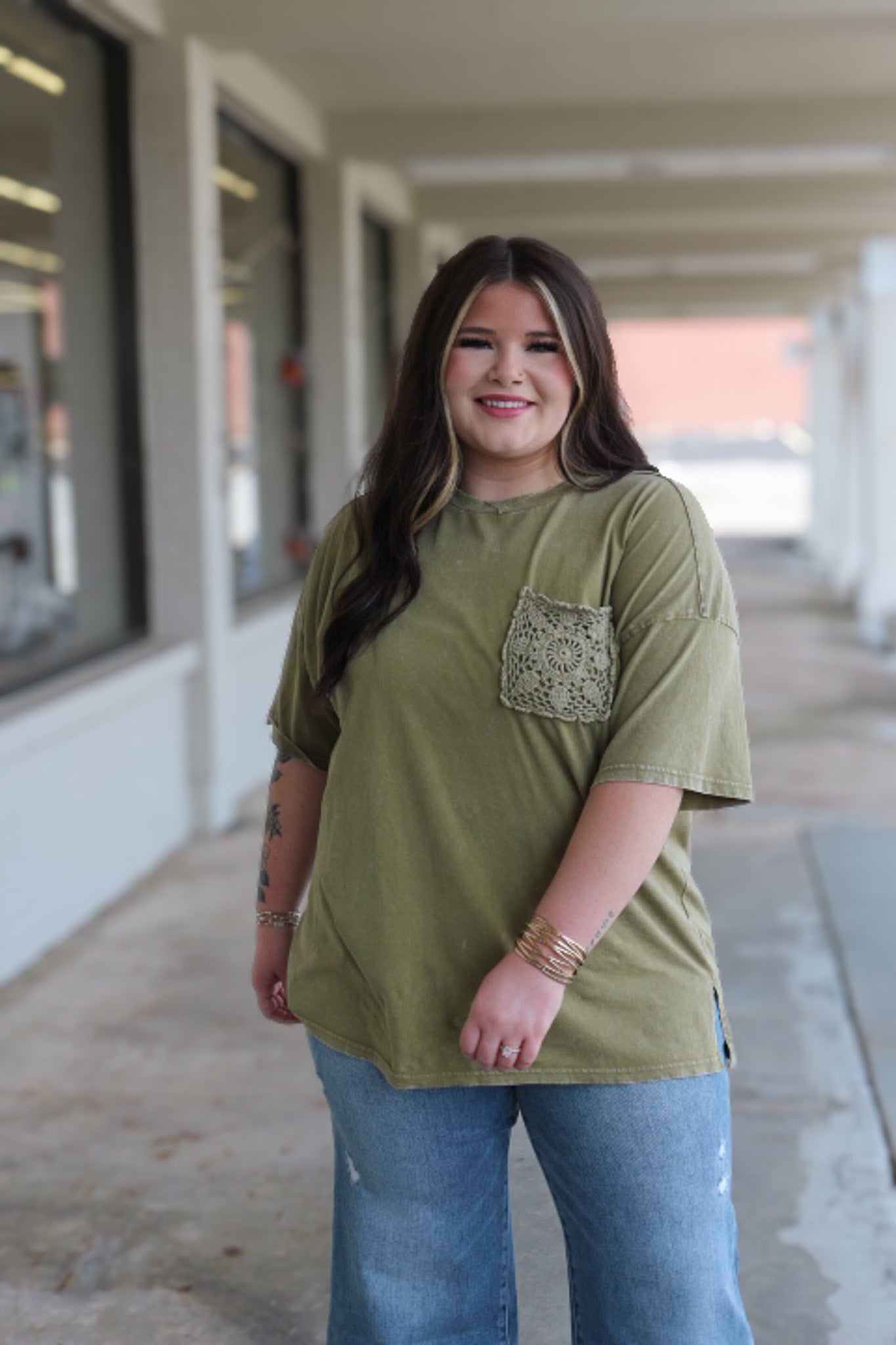 Business To Handle Olive Pocket Tee