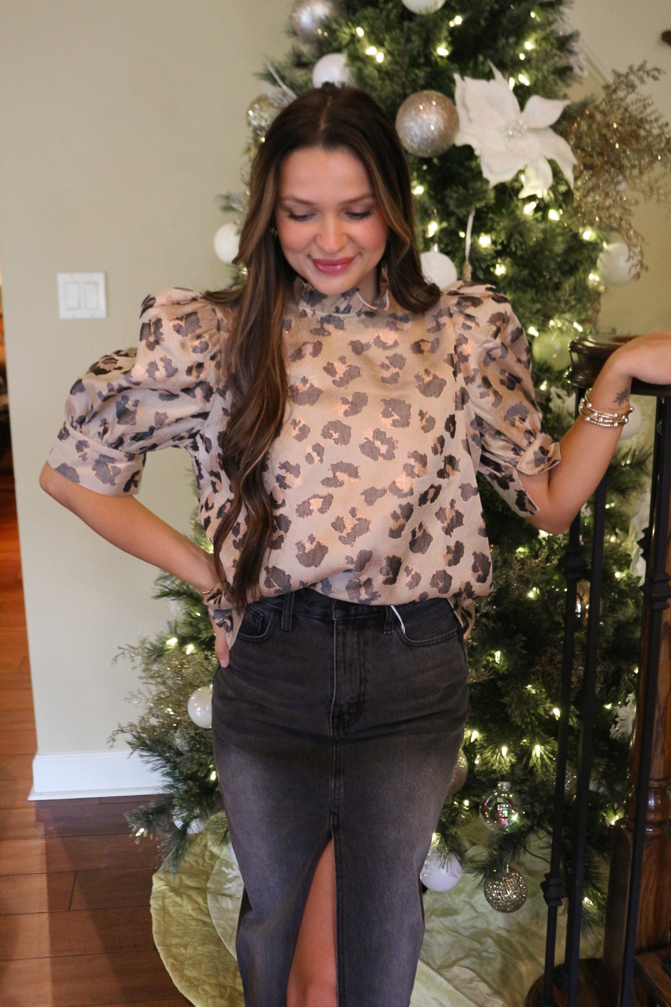 In No Hurry Gold Leopard Blouse