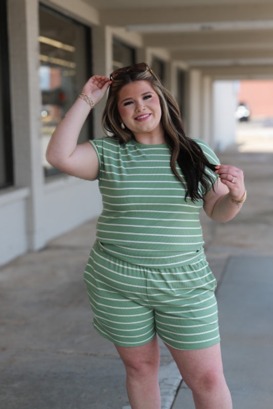 Mia Chic And Sweet Sage Stripe Top