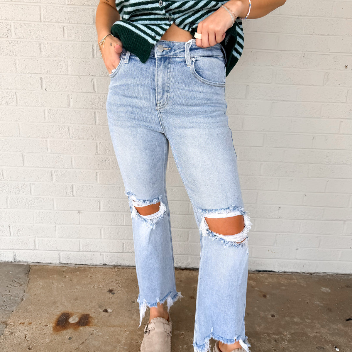 Harley High Rise Crop Straight Leg Risen Jeans