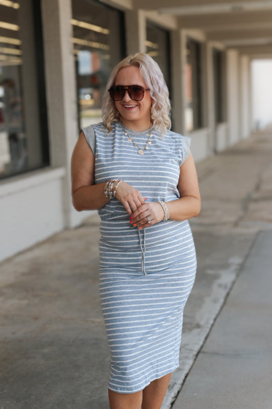 Add To My Tab Grey Stripe Skirt Set