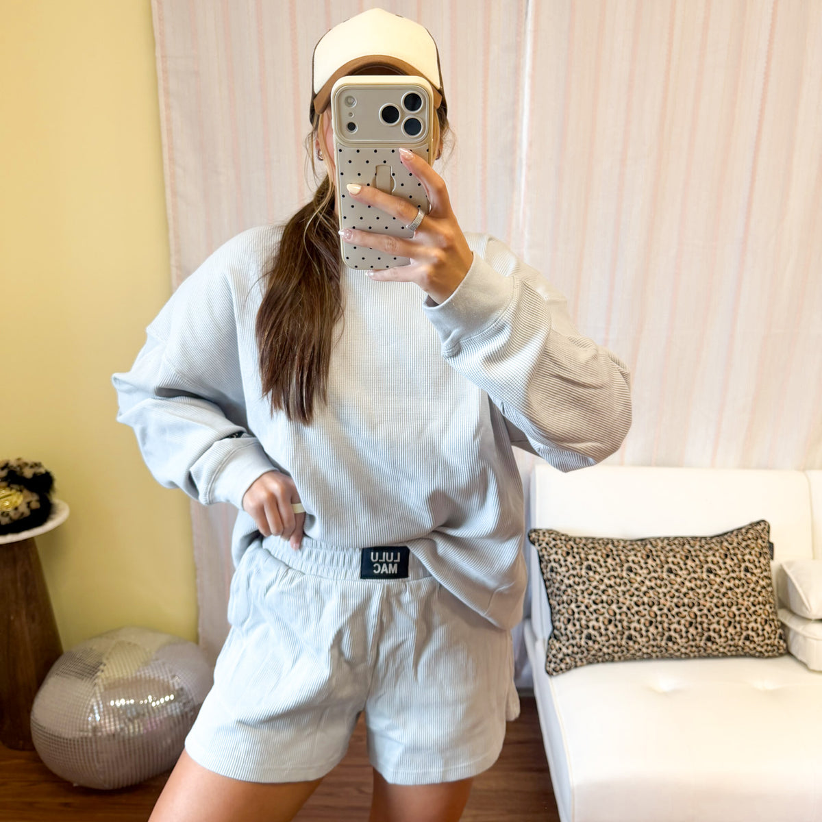 Lulu Mac waffle knit shorts, shown in one of three available colors