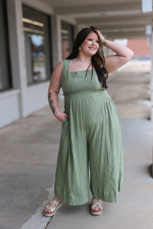 Golden Soul Dark Sage Wide Leg Jumpsuit