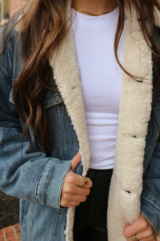 Dallas Denim Sherpa Long Jacket