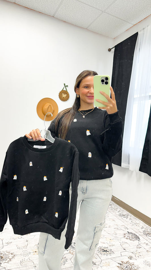 Sequin Ghost Youth Kids Black Sweatshirt