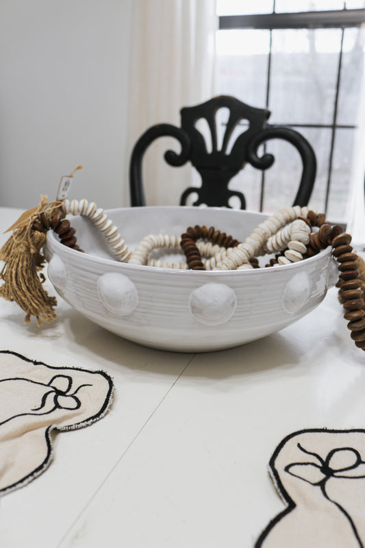 White Beaded Serving Bowl