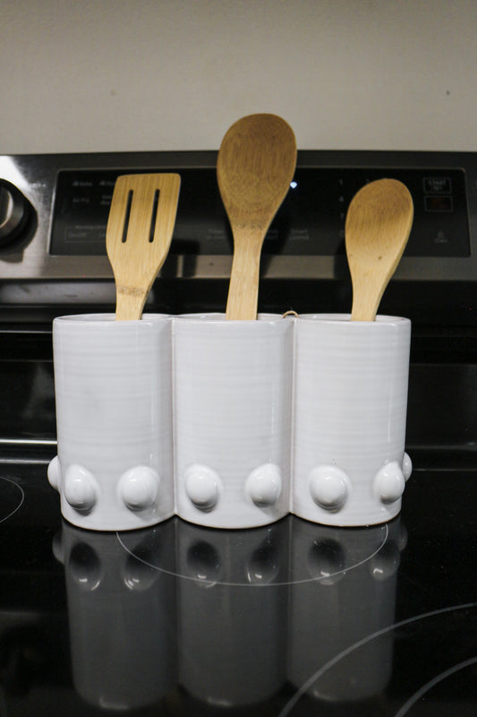 White Bead Utensil Holder