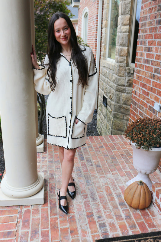 Edgy Attitude Tarla Cream Black Sweater Dress