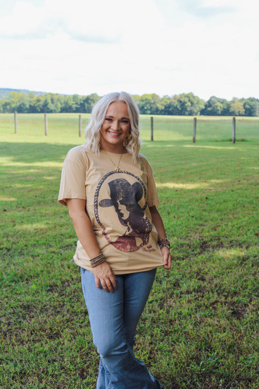 Wrangler Womens Western Cowgirl Gold Graphic Tee