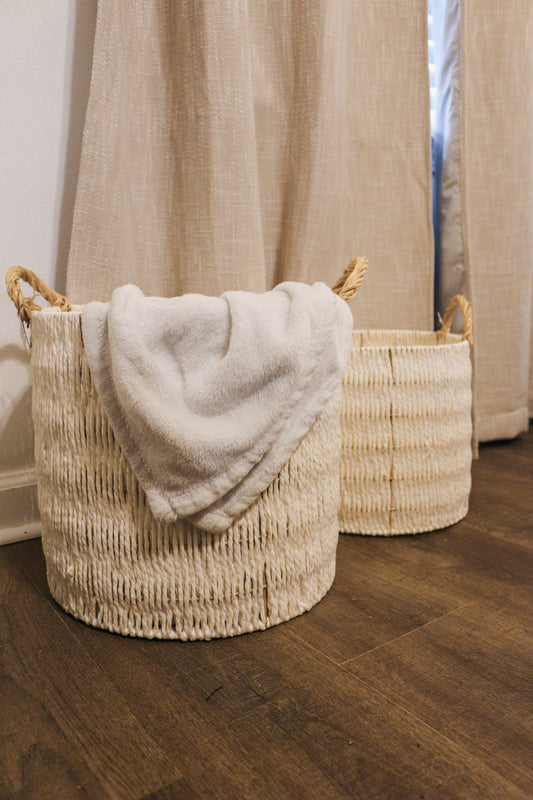 Mud Pie White Wicker Baskets - 2 Sizes