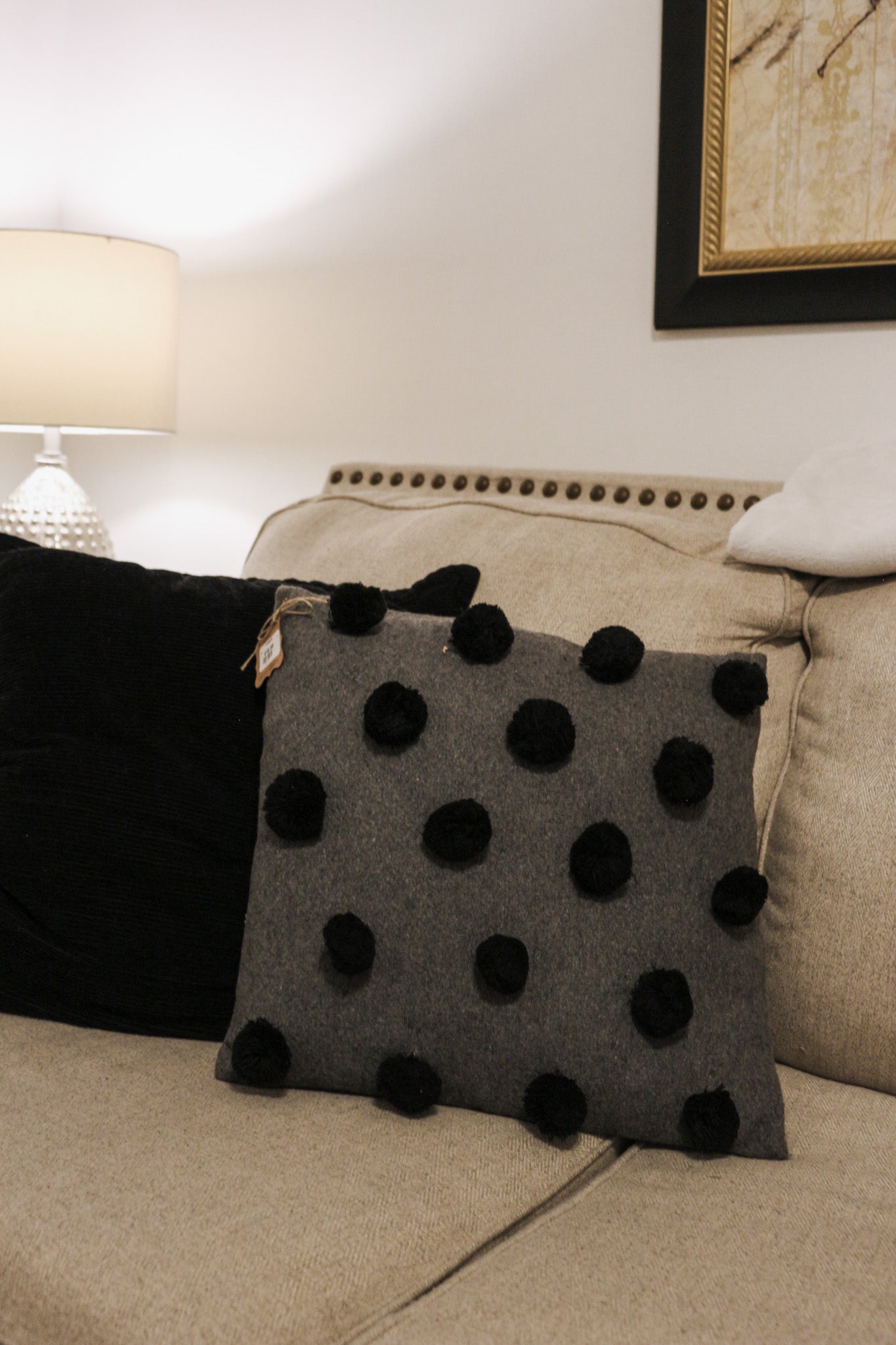 Black Pom Pom Pillow -2 Styles