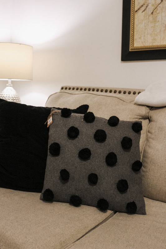Black Pom Pom Pillow -2 Styles
