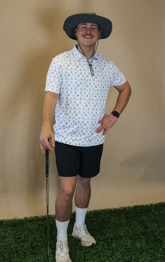 Men's White Performance Polo - Hole In One