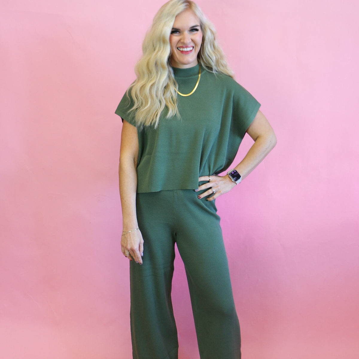 Cozy Central ribbed lounge set, shown in one of three available colors