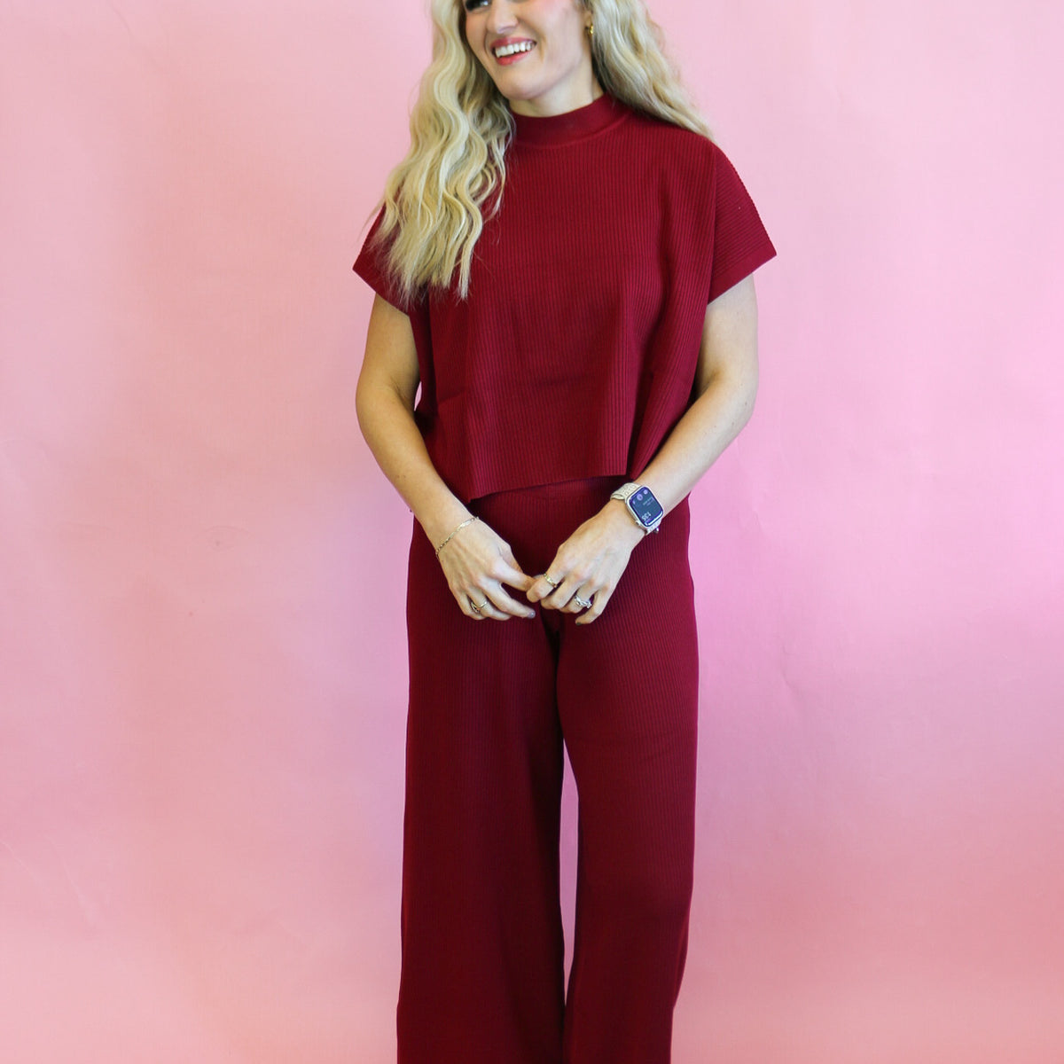 Cozy Central ribbed lounge set, shown in one of three available colors