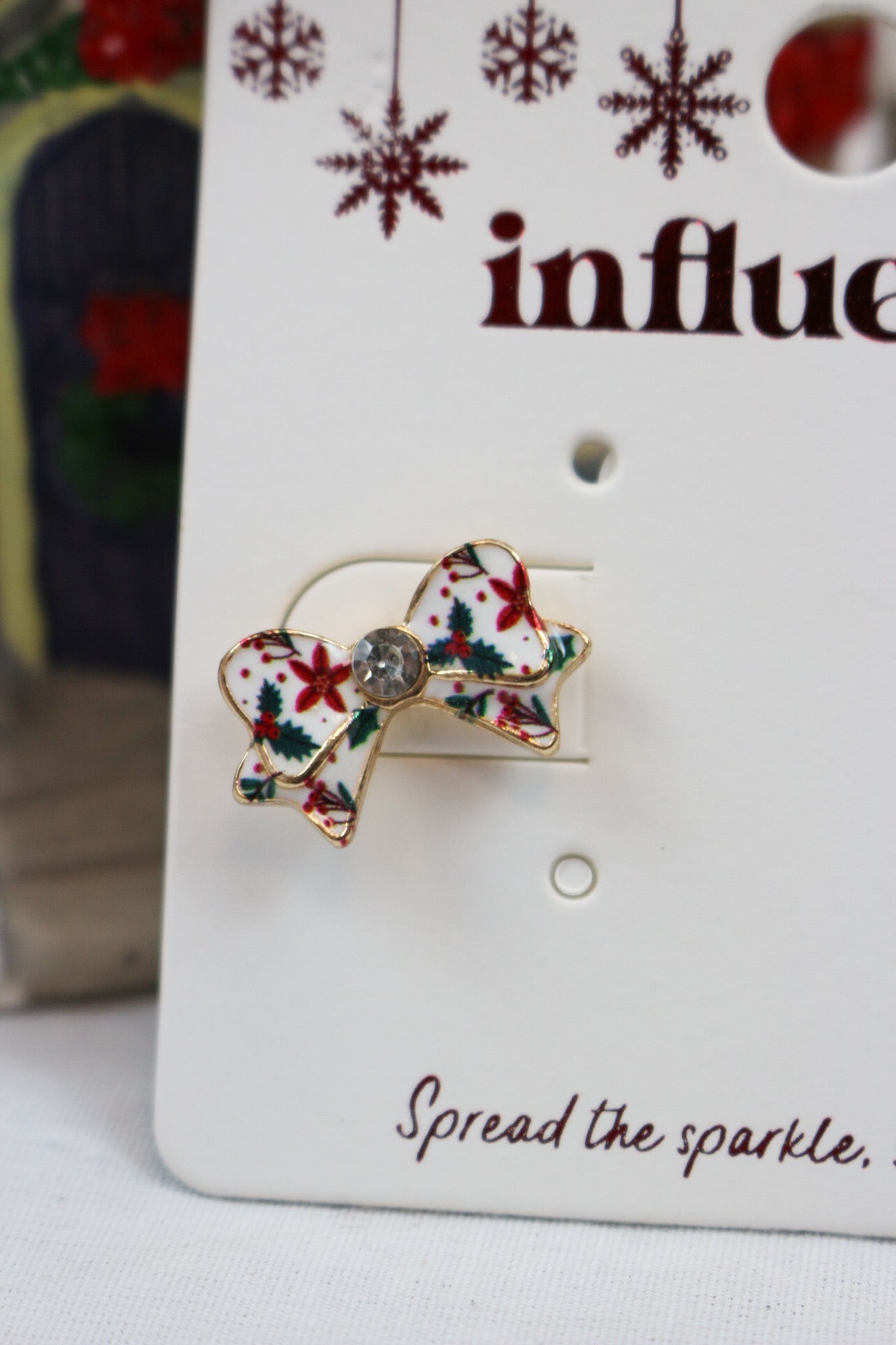 Christmas Bow White Stud Earrings